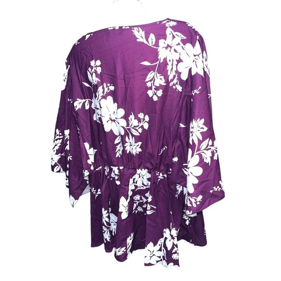 BloomChic Floral Cinched Waist Short Dolman Sleeve Casual Blouse Sz 26 (4XL) - Picture 6 of 8